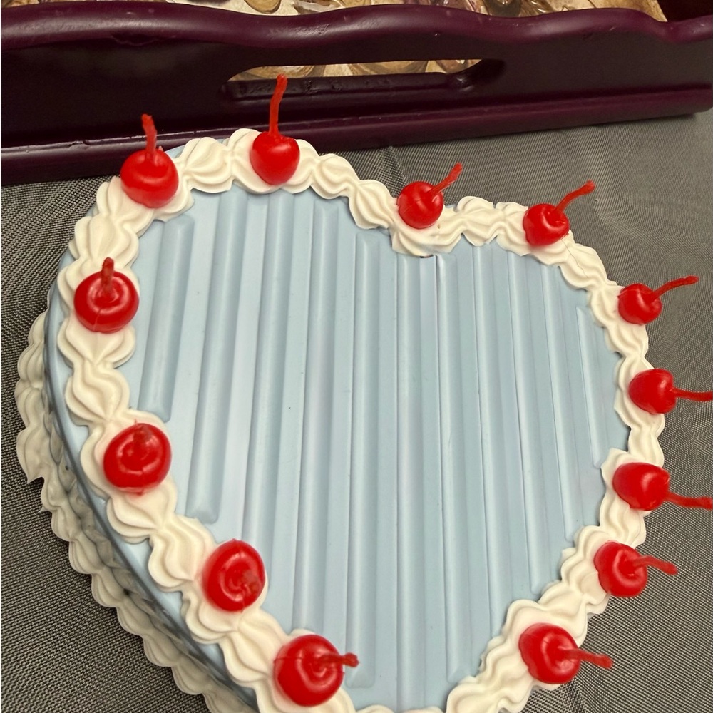 Heart-Shaped Blue Cake Decoration With Red Cherries Jewelry Box View 3